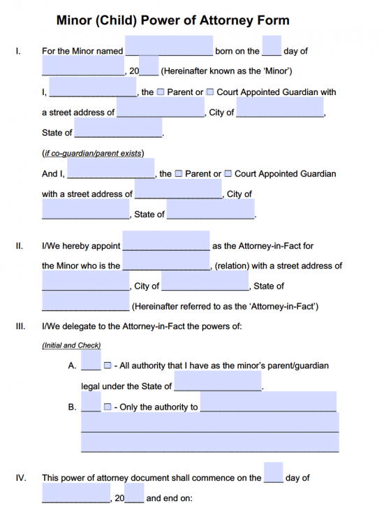 Minor Child Power Of Attorney Forms Pdf Templates Power Of